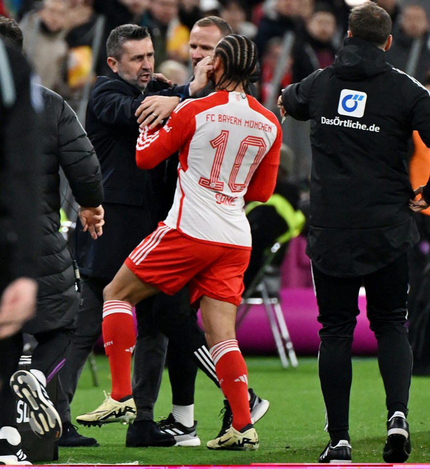 Union Berlin boss Nenad Bjelica sent off for shoving Bayern Munich ace Leroy Sane in the FACE as fans predict ‘long ban’