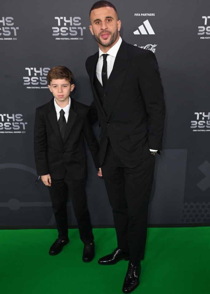 Kyle Walker arrives at glitzy Fifa awards alongside son after being dumped by wife over Lauryn Goodman love child