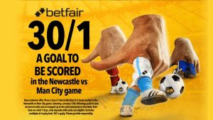 Newcastle vs Man City betting offer: Get 30/1 for a goal to be scored in tonight’s clash with Betfair