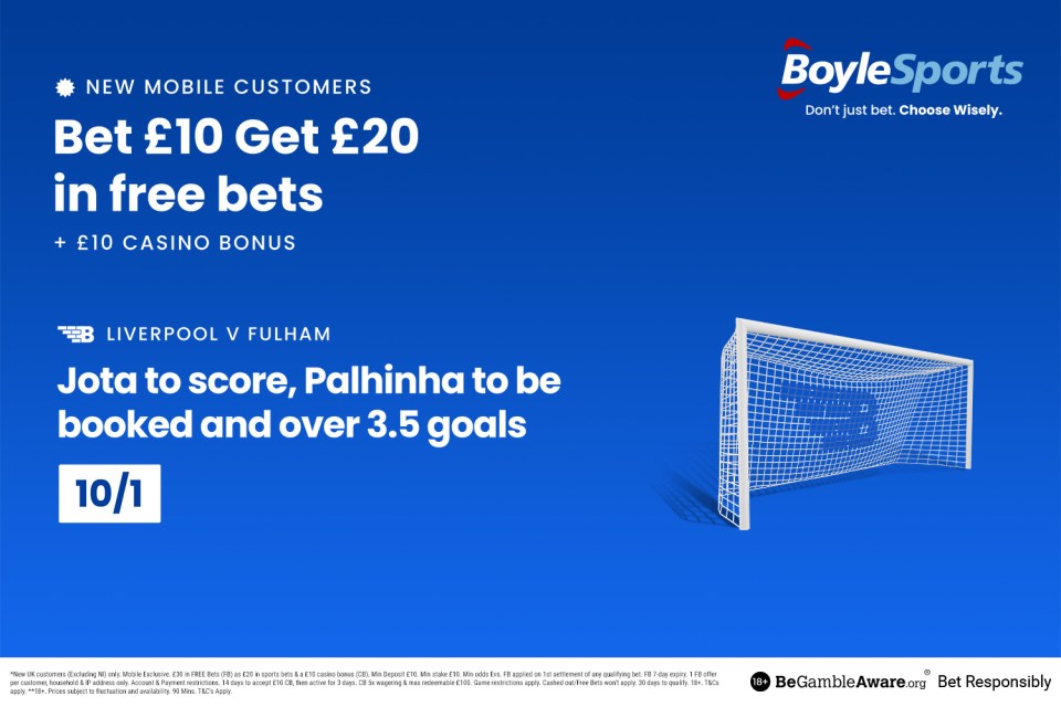 Liverpool vs Fulham: Get £20 free bets and £10 casino bonus with BoyleSports, plus Carabao Cup semi final price boost