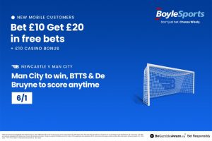 Newcastle vs Man City: Get £20 free bets and £10 casino bonus with BoyleSports, plus De Bruyne 6/1 price boost