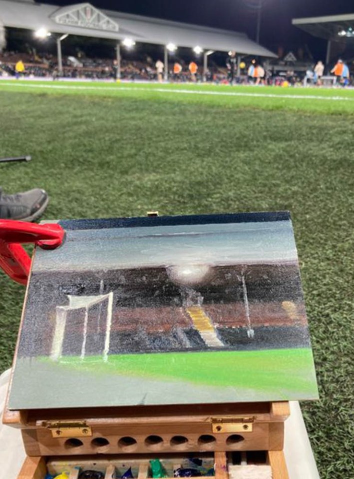 Former England cricket star spotted in new job as ARTIST painting Premier League match from sidelines