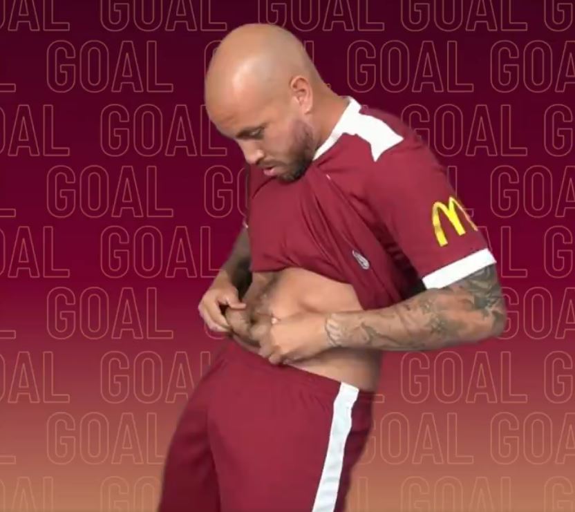 Fans ask ‘what is this?’ as former Premier League star plays with his tummy in viral goal celebration