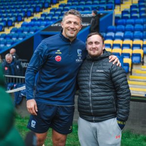 Luke Littler, 16, meets his heroes as Warrington Wolves invite darts sensation onto pitch ahead of Masters tournament