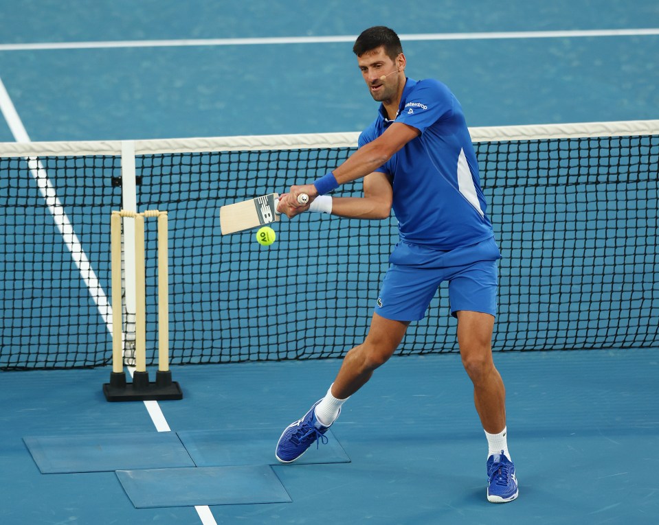 Novak Djokovic struggles playing cricket with Shane Warne’s son… before hitting six after finding brilliant workaround