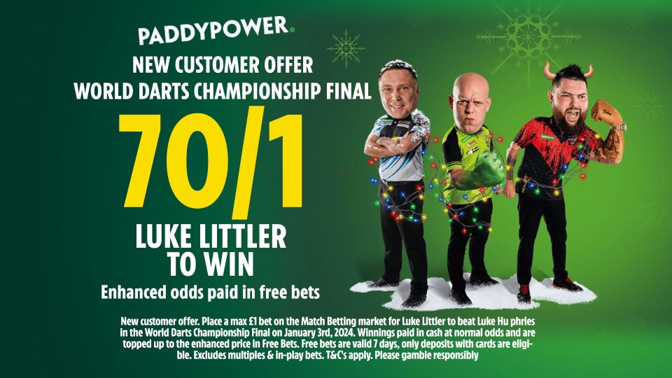 Luke Littler vs Luke Humphries: Get Littler at 70/1 to win tonight’s World Darts Championship final with Paddy Power