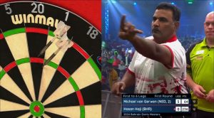 ‘My head hurts’ – Sky Sports commentator reacts to ‘strangest darts throw ever seen’ live on TV during Van Gerwen match