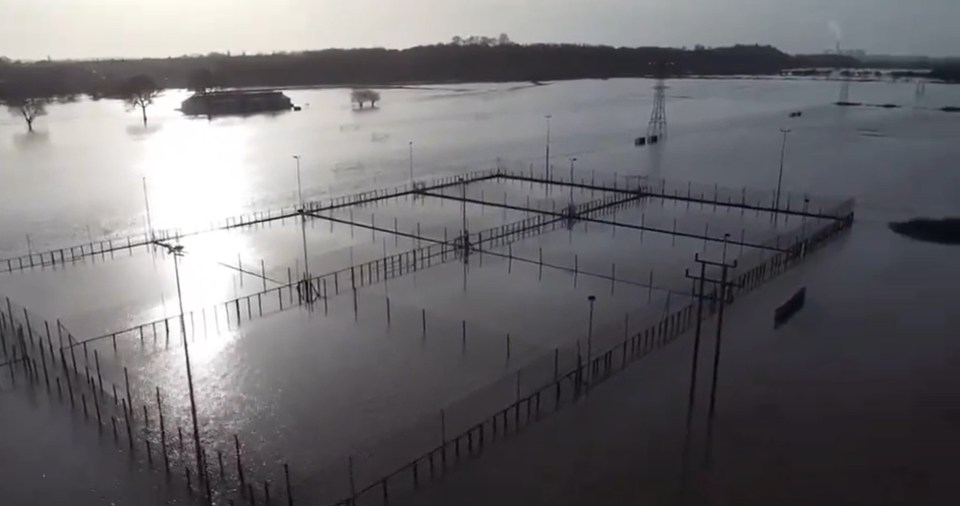 Incredible video shows Powerleague football pitches completely underwater as Storm Henk floods cause chaos