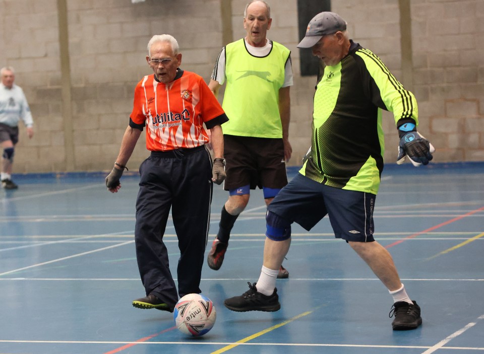 Britain’s oldest striker scores five goals for local team on his 90th birthday