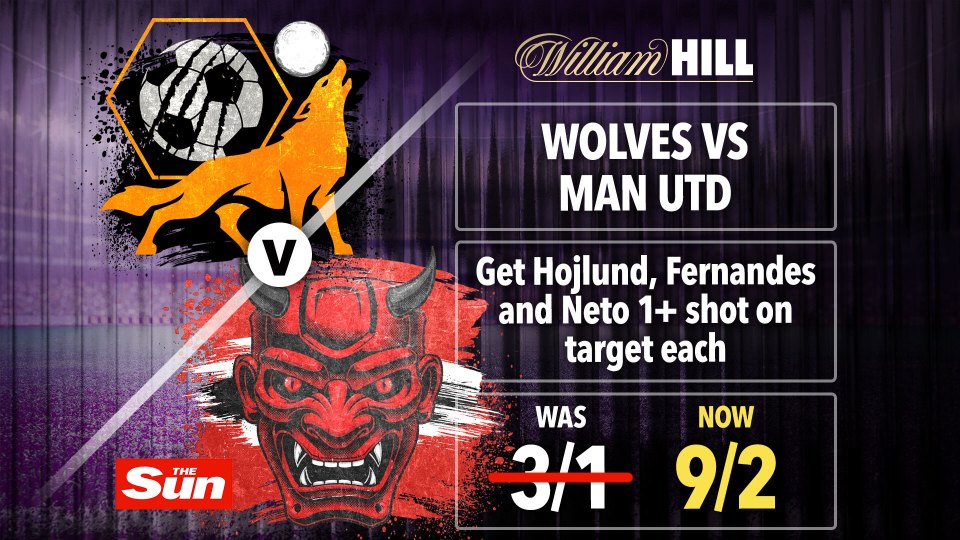 Wolves vs Man Utd: Get Hojlund, Fernandes and Neto 1+ shot on target each at 9/2, plus claim £30 in free bets