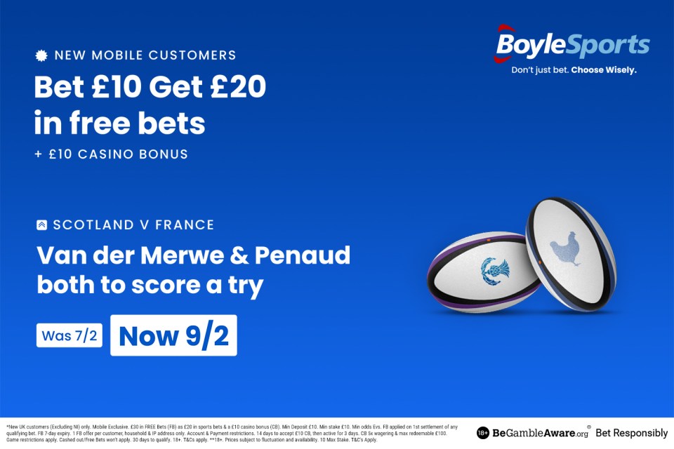 Scotland vs France – Six Nations: Get £20 free bets and £10 casino bonus with BoyleSports PLUS try price boost