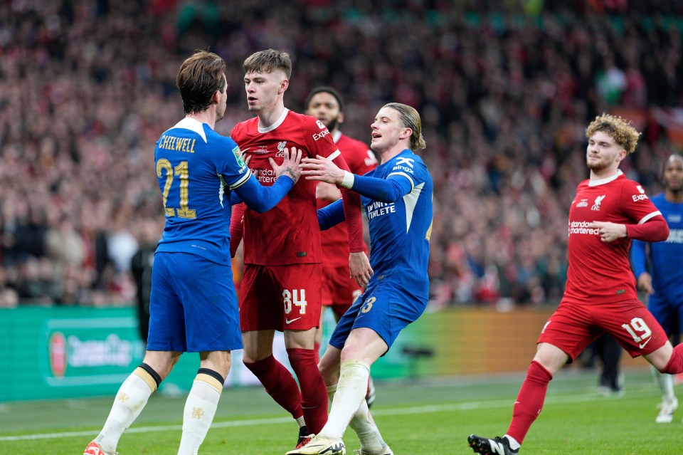 Liverpool starlet Conor Bradley goads Ben Chilwell after Chelsea captain was accused of ‘picking fights with kids’