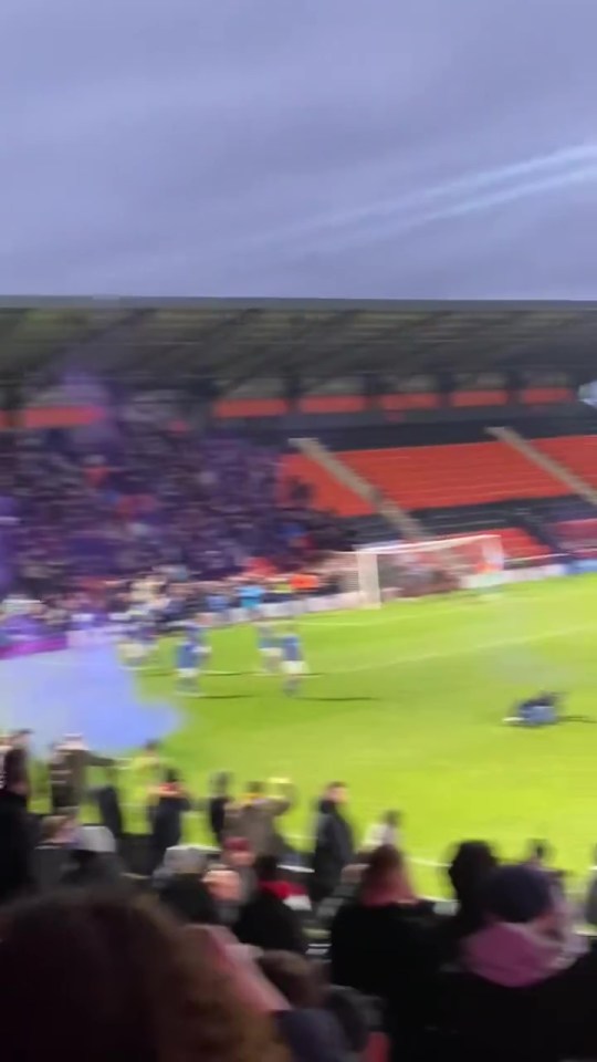 Non-league match descends into chaos as fan pins down and PUNCHES steward and referee is hit with smoke bomb