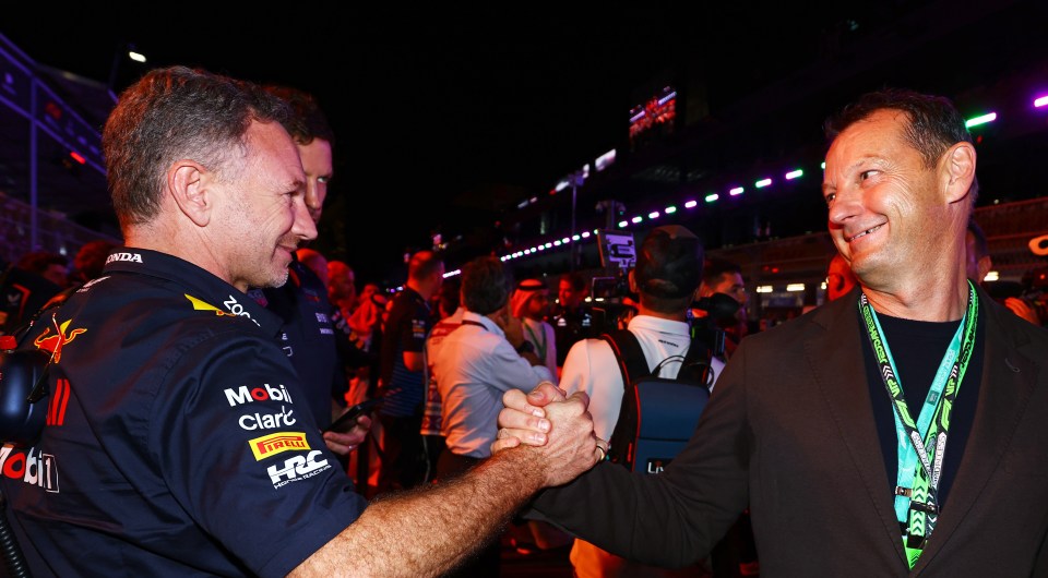 Christian Horner receives more backing after sexting scandal as he shares laugh with Red Bull boss on F1 grid