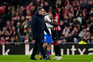 Pedri in floods of tears on Barcelona bench after picking up yet another injury as team-mates console wonderkid