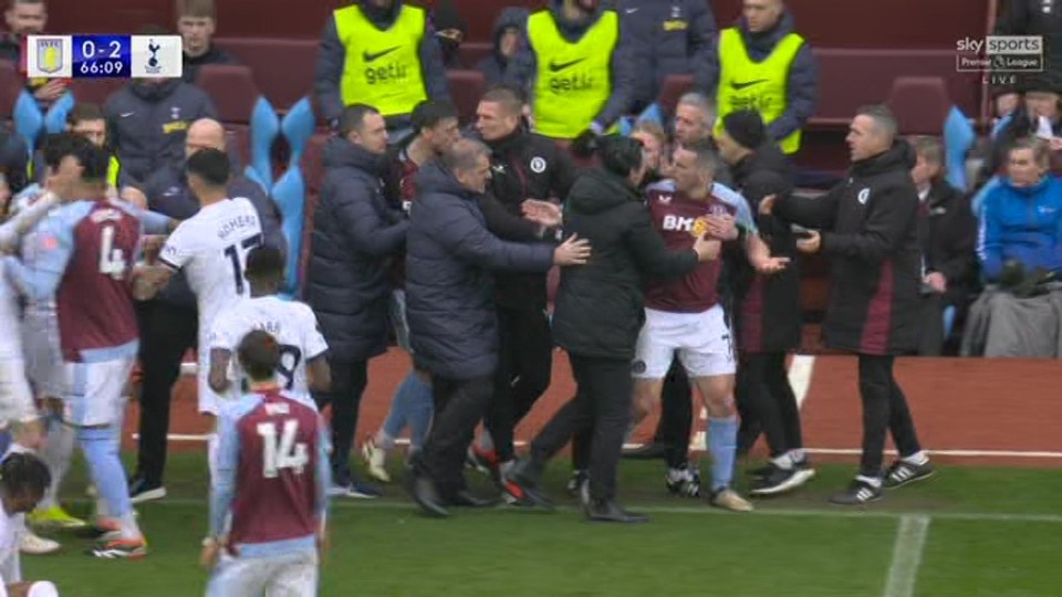 John McGinn sent off for moment of madness as Unai Emery forced to pull Aston Villa star away from furious brawl