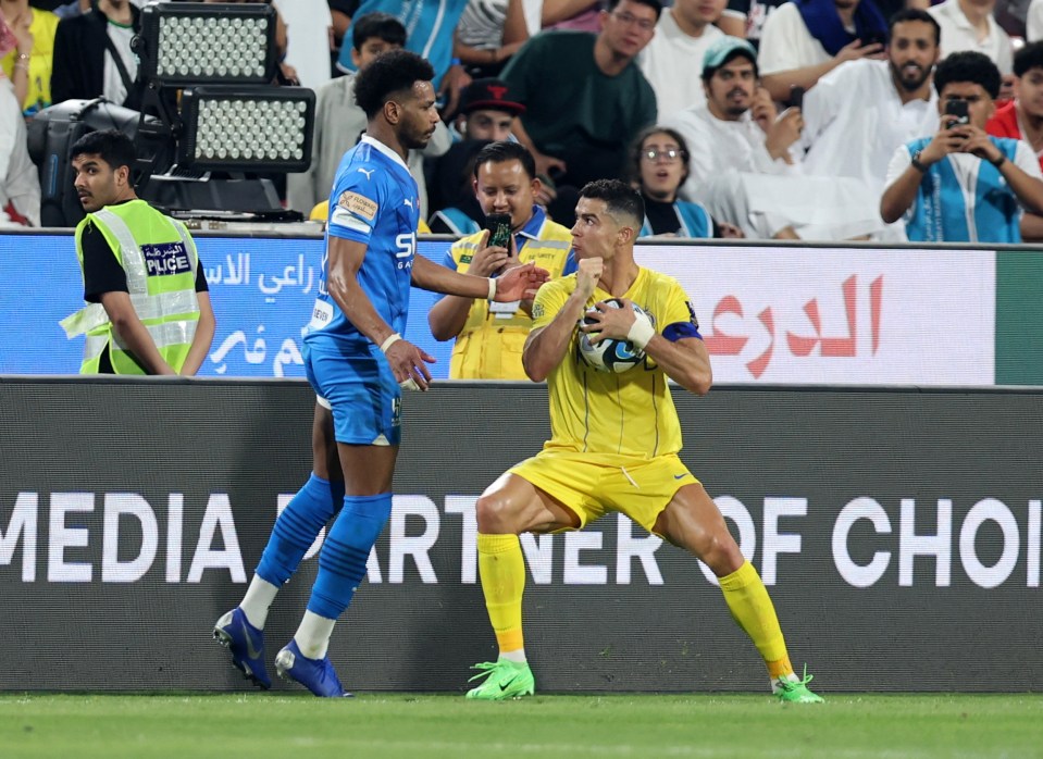 Cristiano Ronaldo sent off for appearing to elbow bitter rival before he resists urge to furiously punch ball at referee