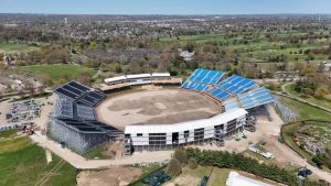 Major stadium in mad race to be finished 40 DAYS before tournament with no grass and stands poached from F1 venue