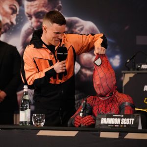 Eddie Hearn says ‘I have NO idea what is going on’ as ‘Spider-Man’ is unmasked at press conference on live TV