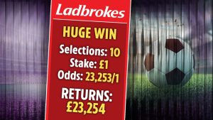 Legendary Ladbrokes punter turns £1 into over £23,000 with outrageous 10-fold football accumulator