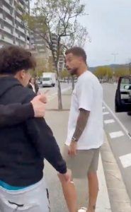 Dramatic moment fuming Barcelona star gets out of car and confronts young fan in middle of road