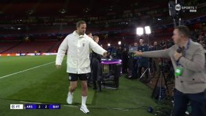 Harry Kane’s post-match interview awkwardly hijacked on live TV after Arsenal’s 2-2 draw with Bayern Munich