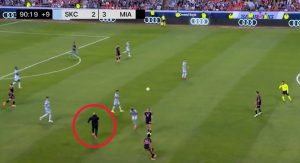 Shock moment Lionel Messi’s bodyguard charges ‘faster than Mbappe’ on to pitch in the middle of Inter Miami clash