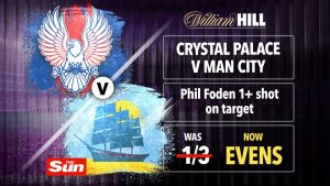 Crystal Palace vs Man City: Get Phil Foden 1+ shot on target at Evens with William Hill, plus claim £60 bonus