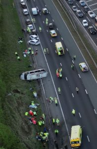 Horror mini bus crash leaves 17 football fans in hospital after multi-vehicle smash