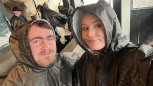 Luke Littler, 17, and girlfriend Eloise get soaked on water ride at Blackpool Pleasure Beach as he enjoys weekend off