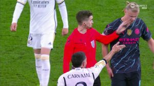 Referee SLAPS Erling Haaland in face during Man City’s clash at Real Madrid leaving striker fuming