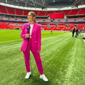 Sky Sports presenter sends fans wild with bold outfit as she admits she’s ‘smiling through the pain’ at Wembley