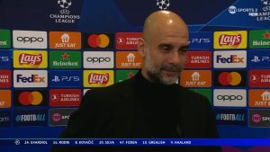 Watch Pep Guardiola’s awkward ‘VOMIT’ interview with TNT Sports’ reporter before Man City’s clash against Real Madrid