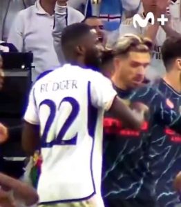 Watch Real Madrid’s former Chelsea star Antonio Rudiger appear to pinch Jack Grealish’s NIPPLE in unseen footage