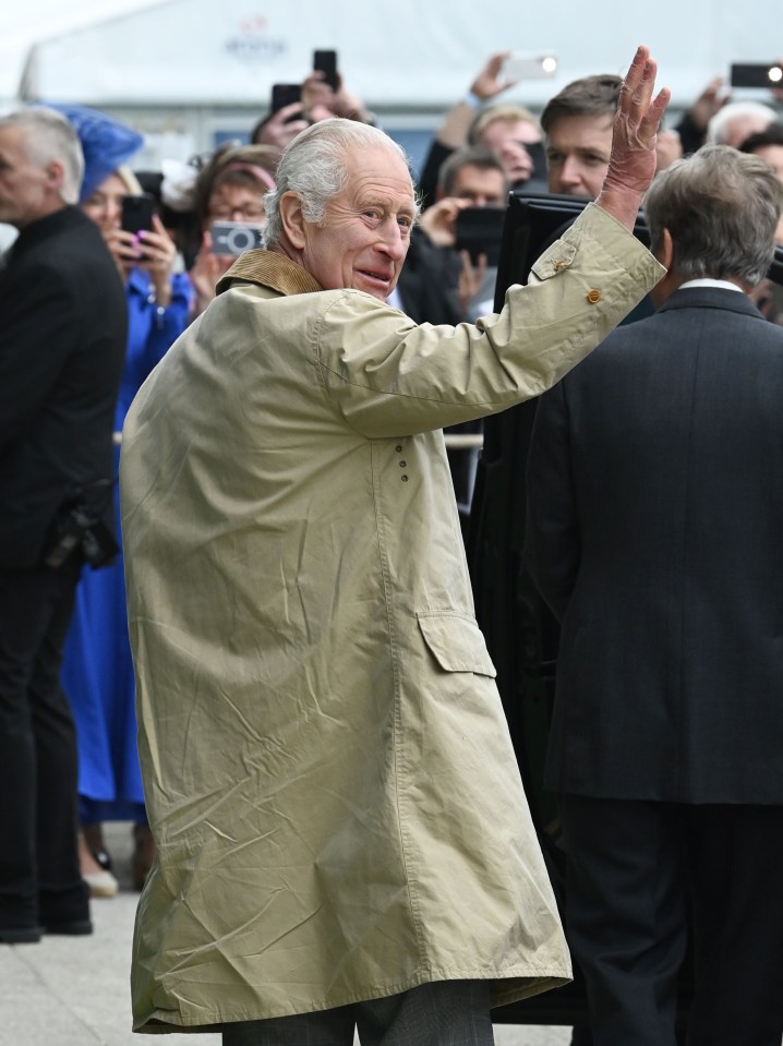 Brave King Charles waves to crowds at Epsom Ladies’ Day as he continues ‘supercharged’ schedule despite cancer fight