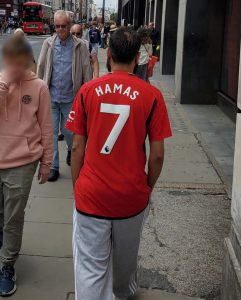 Fury as footie fan spotted wearing Man Utd shirt with ‘Hamas 7’ printed on back