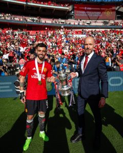 Man Utd boss Erik ten Hag savages Bruno Fernandes with joke about captain during boozy FA Cup celebrations