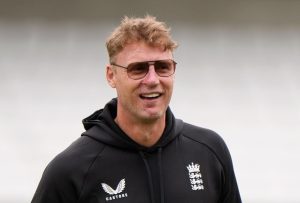 Freddie Flintoff smiles as he arrives in Cardiff for England’s T20 World Cup warm-up with Top Gear crash scars healing