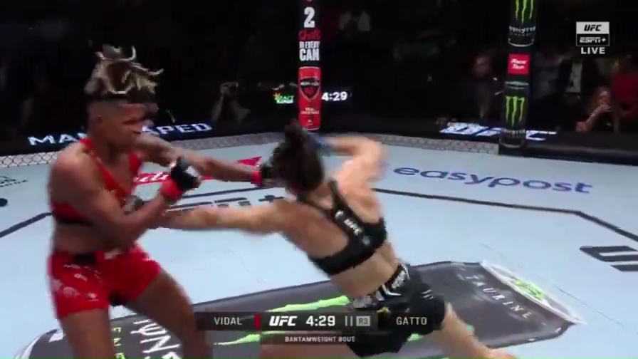 Female UFC fighter wins by boob-punch KO as star turns back mid-fight after rarely-seen move