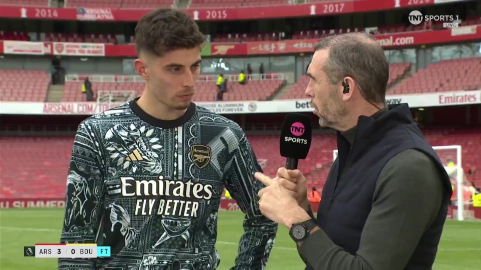 Kai Havertz awkwardly made to watch controversial Arsenal penalty on live TV after Bournemouth boss claims he ‘dived’