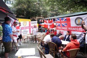 England fans are already downing pints as they gear up to cheer on Three Lions in Euros clash against Denmark