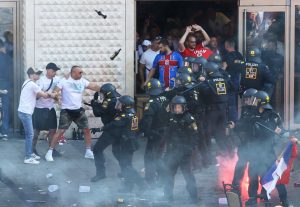 German riot cops clash with football fans in violent scenes before Serbia and Denmark’s 0-0 Euro 2024 draw in Munich