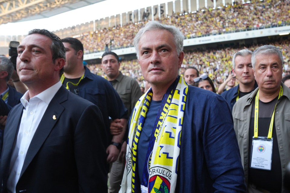 Watch Jose Mourinho’s crazy Fenerbahce unveiling as thousands of screaming fans light flares to welcome new manager