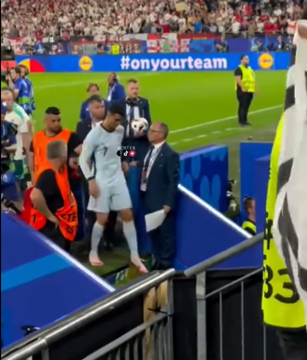 Watch horror moment Cristiano Ronaldo avoids being two-footed by fan by inches after Portugal’s shock Euro 2024 defeat