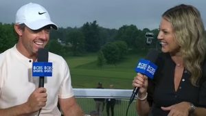 Rory McIlroy interviewed by Amanda Balionis again days after romance rumours as fans say ‘I’m shocked they allowed this’