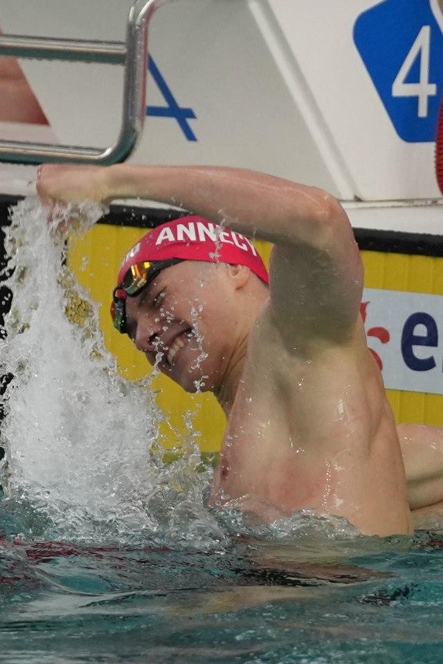 Awkward moment swimmer qualifies for Olympics then immediately dislocates his shoulder celebrating