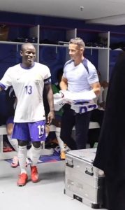 Watch N’Golo Kante’s shy reaction as France dressing room goes wild after his heroics against Austria