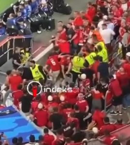 Bizarre moment Albania fans appear to fight among themselves in mass stadium brawl as team is knocked out of Euro 2024