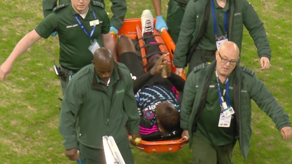 Usain Bolt carried off on stretcher as Soccer Aid turns into injury nightmare for world’s fastest man