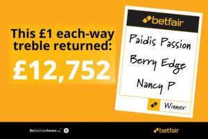 Betfair punter turns £2 into £12,752 thanks to incredible each-way treble